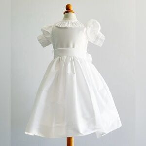 Elegant White Dress with Puff Sleeves - FLOWER GIRL